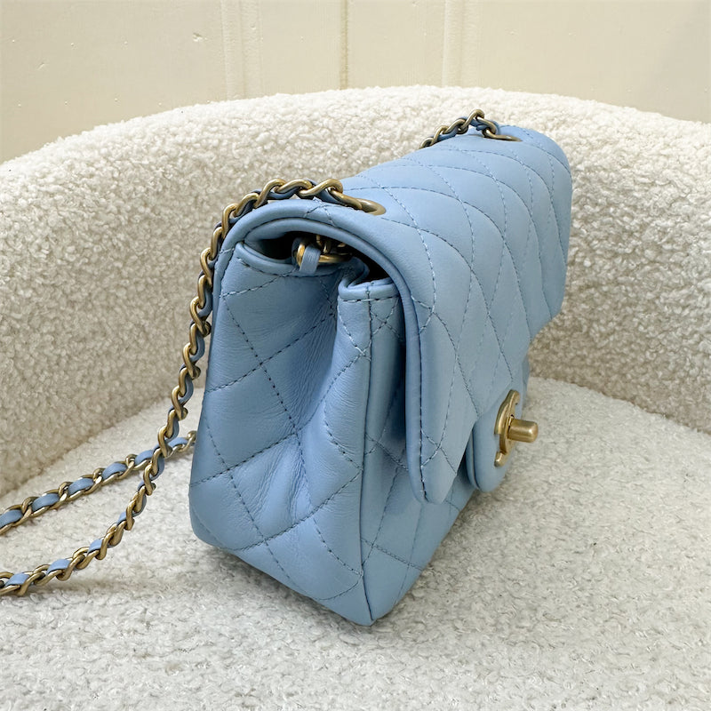 Chanel 22S Pearl Crush Mini Square Flap in Sky Blue Lambskin and AGHW