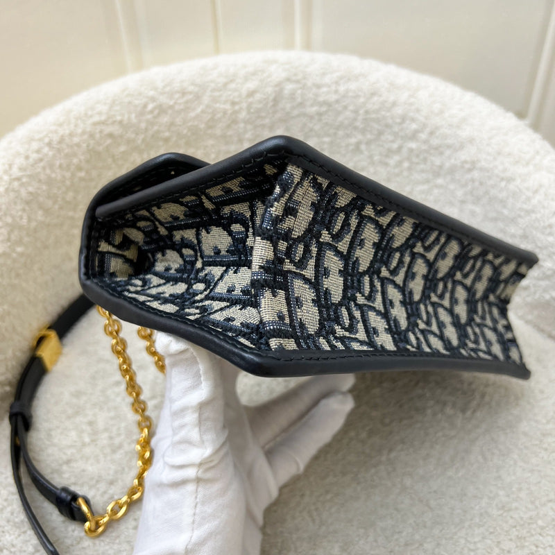 Dior 30 Montaigne East-West Bag with Chain in Dark Blue Oblique Canvas and GHW