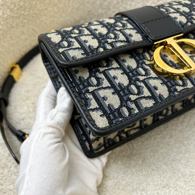 Dior 30 Montaigne East-West Bag with Chain in Dark Blue Oblique Canvas and GHW