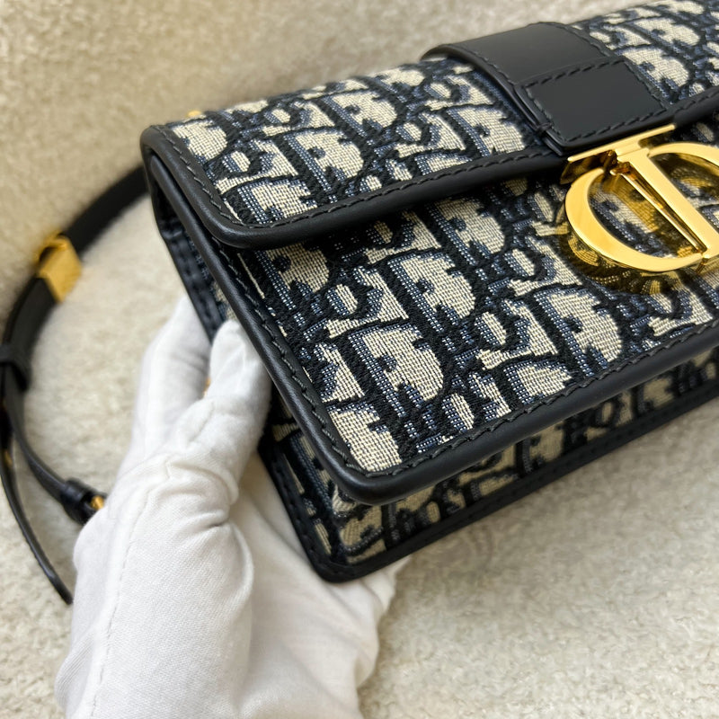 Dior 30 Montaigne East-West Bag with Chain in Dark Blue Oblique Canvas and GHW