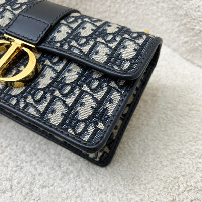 Dior 30 Montaigne East-West Bag with Chain in Dark Blue Oblique Canvas and GHW