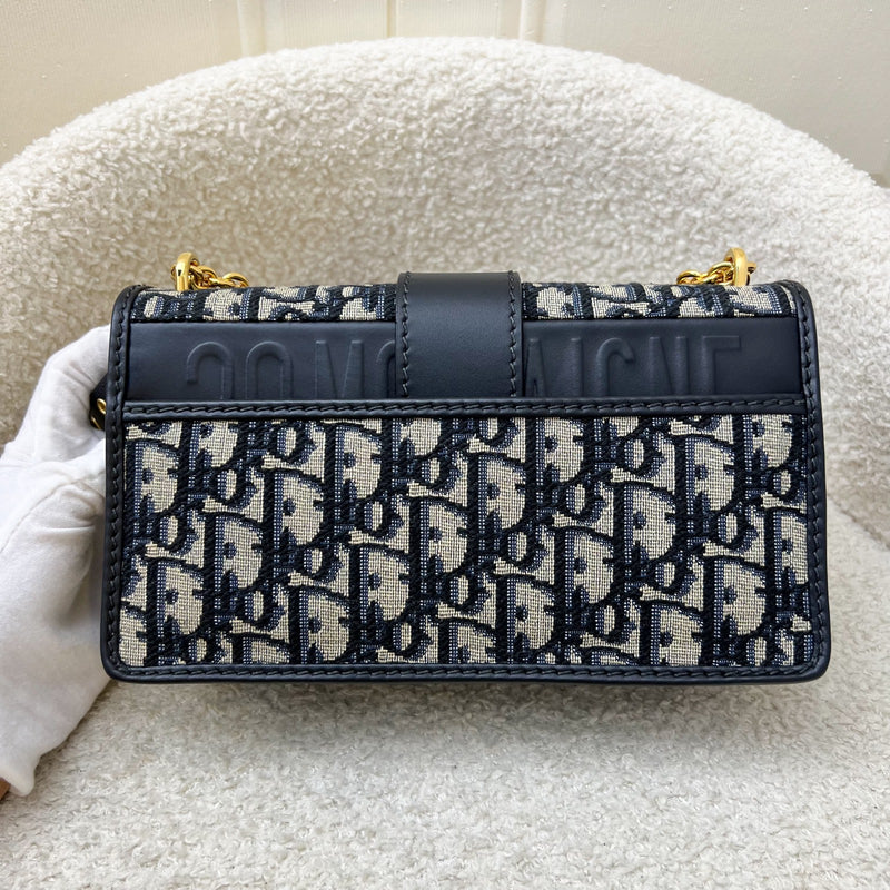 Dior 30 Montaigne East-West Bag with Chain in Dark Blue Oblique Canvas and GHW