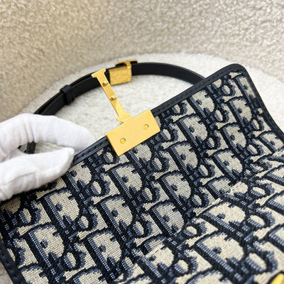 Dior 30 Montaigne East-West Bag with Chain in Dark Blue Oblique Canvas and GHW