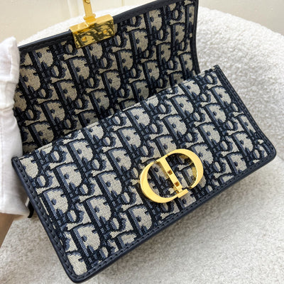 Dior 30 Montaigne East-West Bag with Chain in Dark Blue Oblique Canvas and GHW