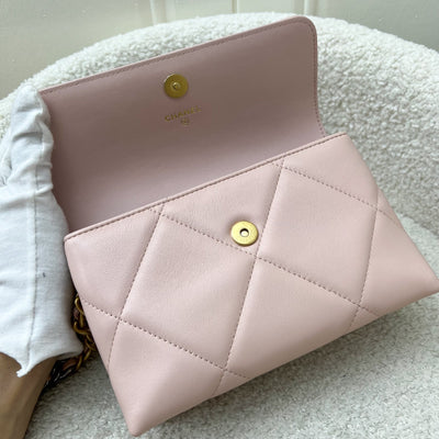 Chanel 19 Wristlet / Clutch in Pink Lambskin and 3-tone HW