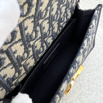 Dior 30 Montaigne East-West Bag with Chain in Dark Blue Oblique Canvas and GHW
