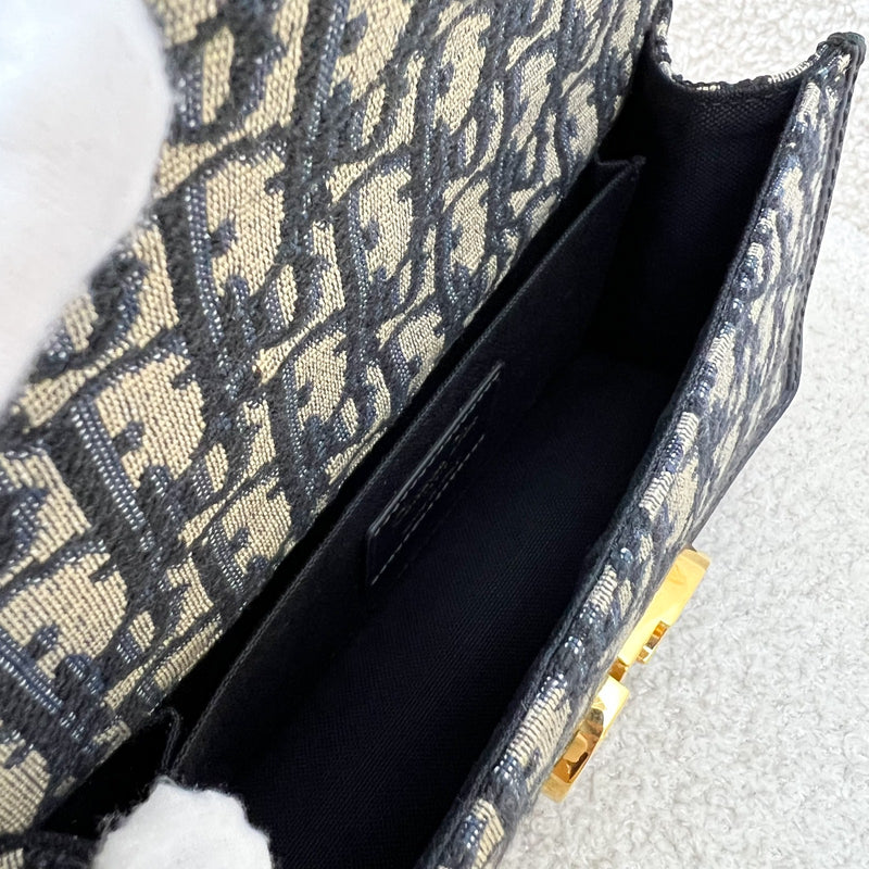 Dior 30 Montaigne East-West Bag with Chain in Dark Blue Oblique Canvas and GHW