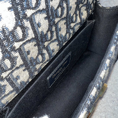 Dior 30 Montaigne East-West Bag with Chain in Dark Blue Oblique Canvas and GHW