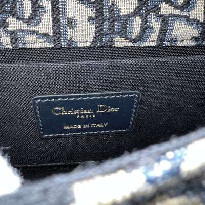 Dior 30 Montaigne East-West Bag with Chain in Dark Blue Oblique Canvas and GHW