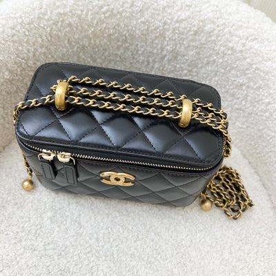 Chanel 24C Vanity with Double Adjustable Chain in Black Lambskin and AGHW