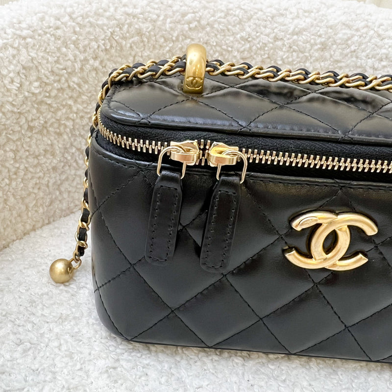 Chanel 24C Vanity with Double Adjustable Chain in Black Lambskin and AGHW