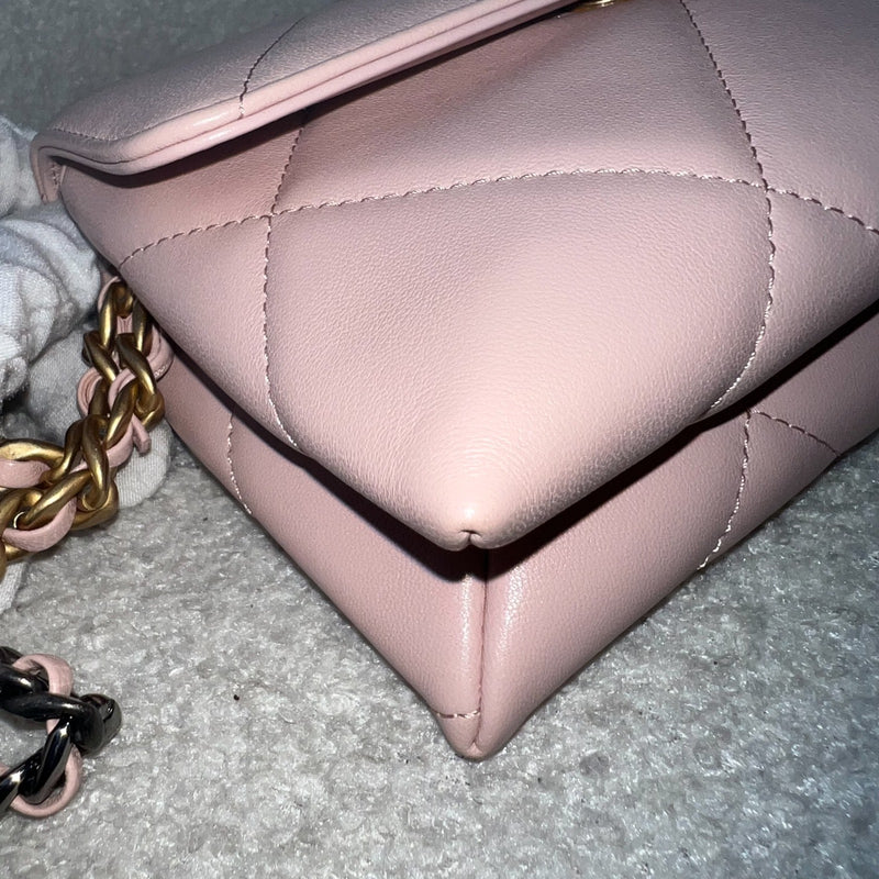 Chanel 19 Wristlet / Clutch in Pink Lambskin and 3-tone HW