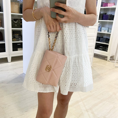 Chanel 19 Wristlet / Clutch in Pink Lambskin and 3-tone HW