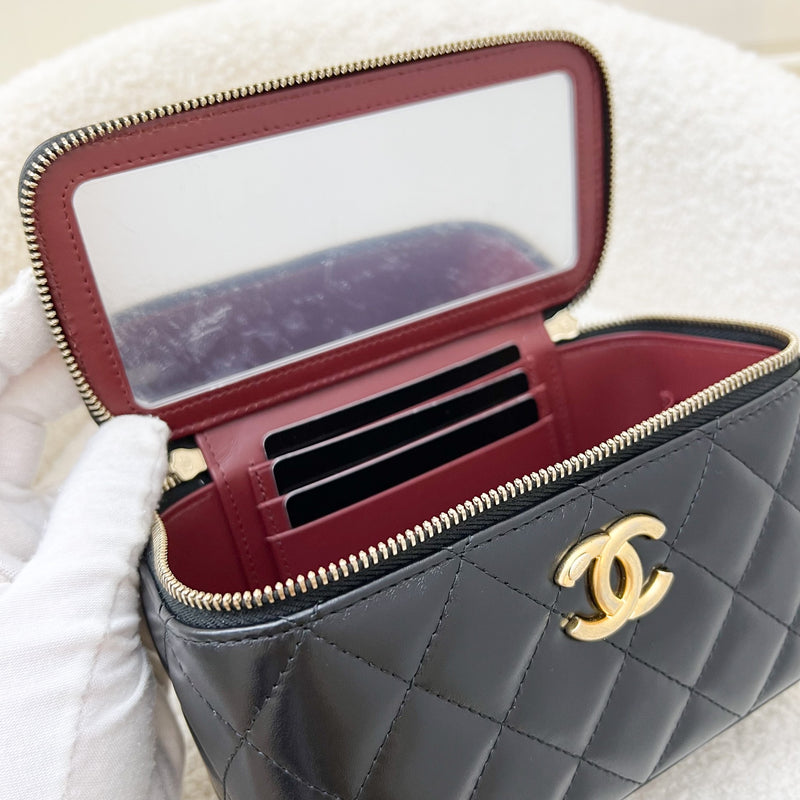 Chanel 24C Vanity with Double Adjustable Chain in Black Lambskin and AGHW