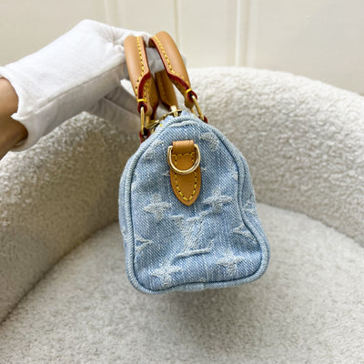 LV Nano Speedy in Light Blue Denim and GHW (Model: M11212)