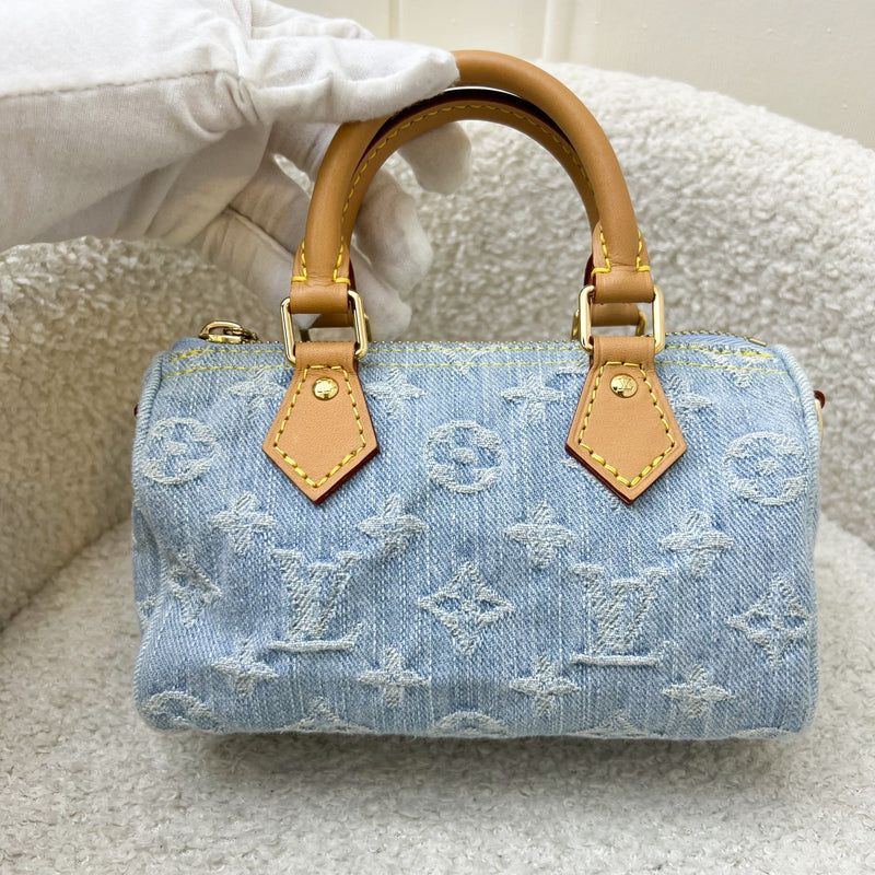 LV Nano Speedy in Light Blue Denim and GHW (Model: M11212)