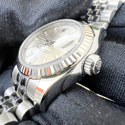 Rolex Lady's Datejust (26mm) with Silver Dial, 18K White Gold Fluted Bezel and Stainless Steel Jubilee Link Bracelet (179174)