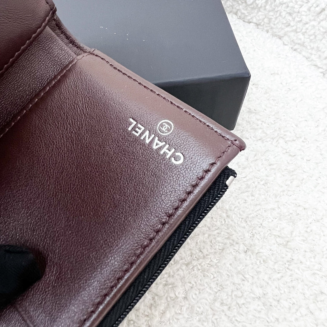 Chanel Classic Trifold Compact Wallet in Black Lambskin and SHW