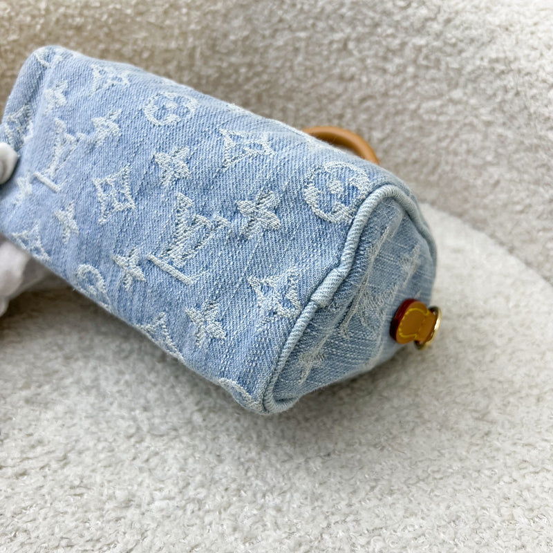 LV Nano Speedy in Light Blue Denim and GHW (Model: M11212)