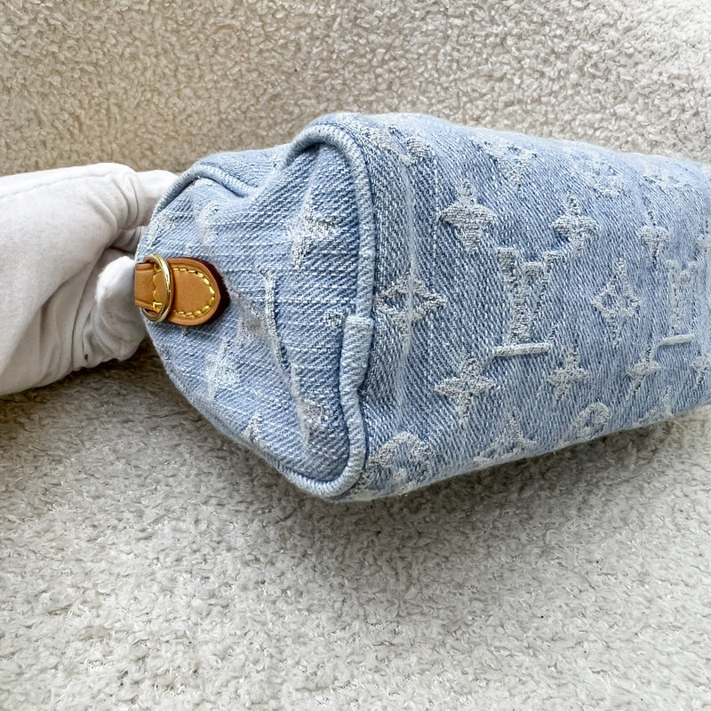 LV Nano Speedy in Light Blue Denim and GHW (Model: M11212)