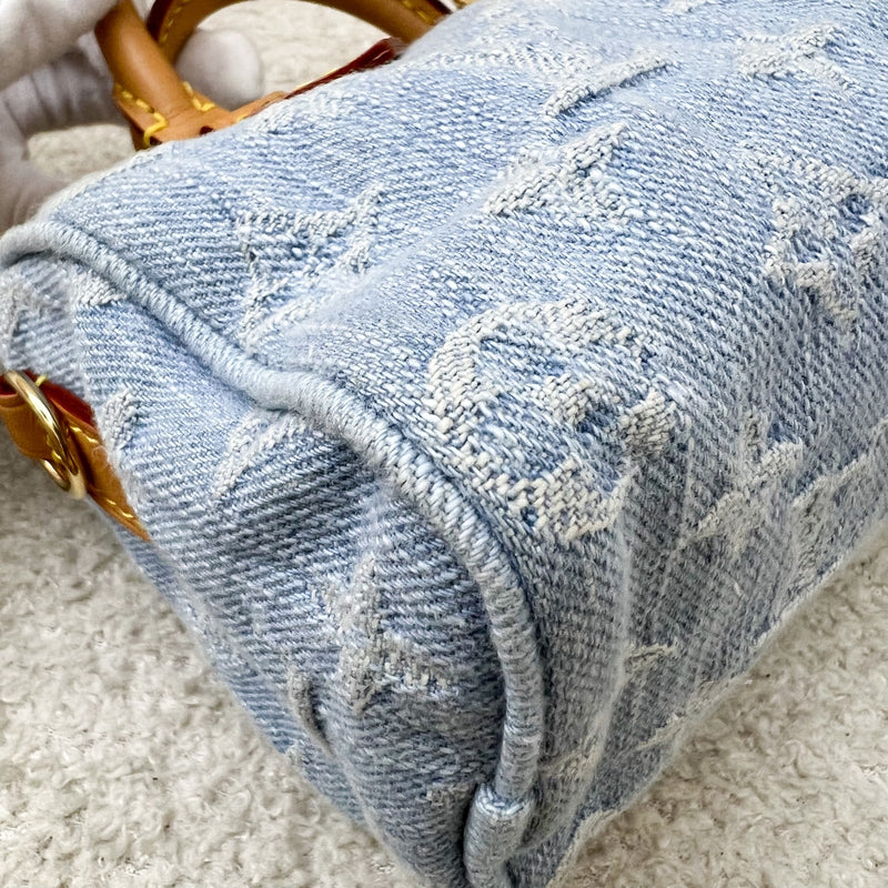 LV Nano Speedy in Light Blue Denim and GHW (Model: M11212)