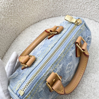 LV Nano Speedy in Light Blue Denim and GHW (Model: M11212)