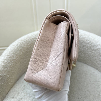Chanel Small Classic Flap CF in 21C Rose Clair Light Pink Caviar and LGHW
