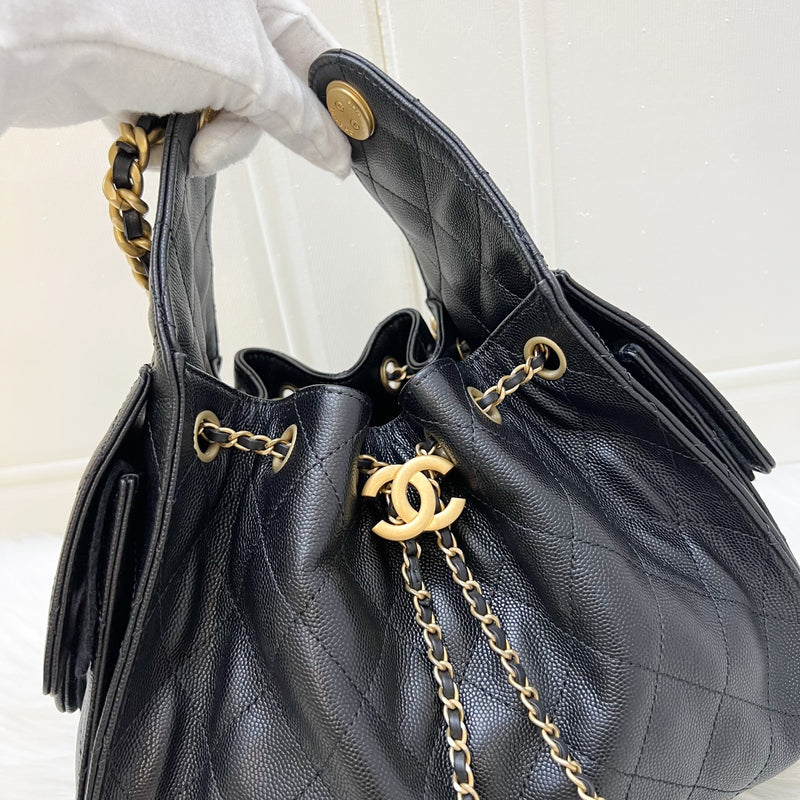 Chanel 25 Small Hobo Bag in Black Caviar and AGHW (Model: AS5293)