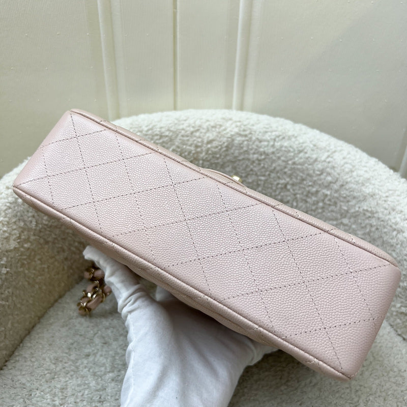Chanel Small Classic Flap CF in 21C Rose Clair Light Pink Caviar and LGHW