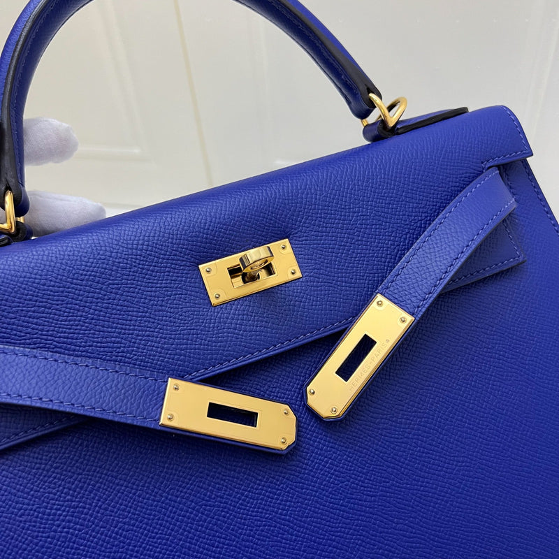 Hermes Kelly 28 Sellier in Bleu Electrique Epsom Leather and GHW