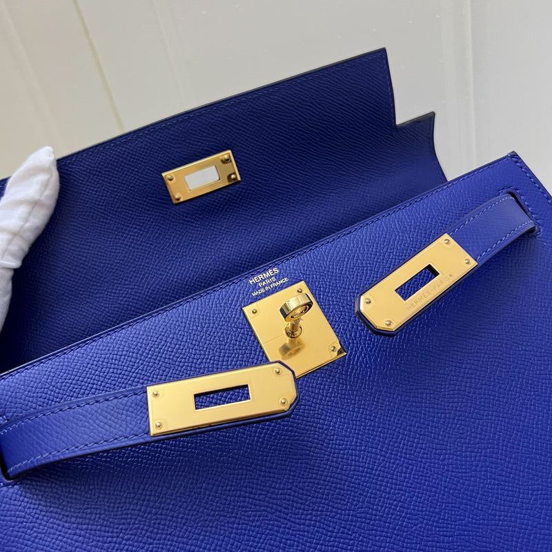 Hermes Kelly 28 Sellier in Bleu Electrique Epsom Leather and GHW