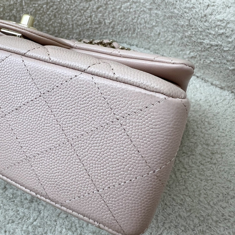 Chanel Small Classic Flap CF in 21C Rose Clair Light Pink Caviar and LGHW