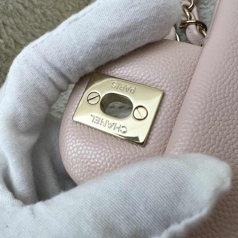 Chanel Small Classic Flap CF in 21C Rose Clair Light Pink Caviar and LGHW