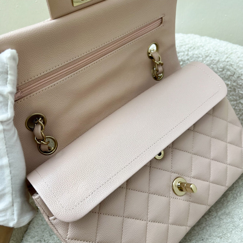 Chanel Small Classic Flap CF in 21C Rose Clair Light Pink Caviar and LGHW
