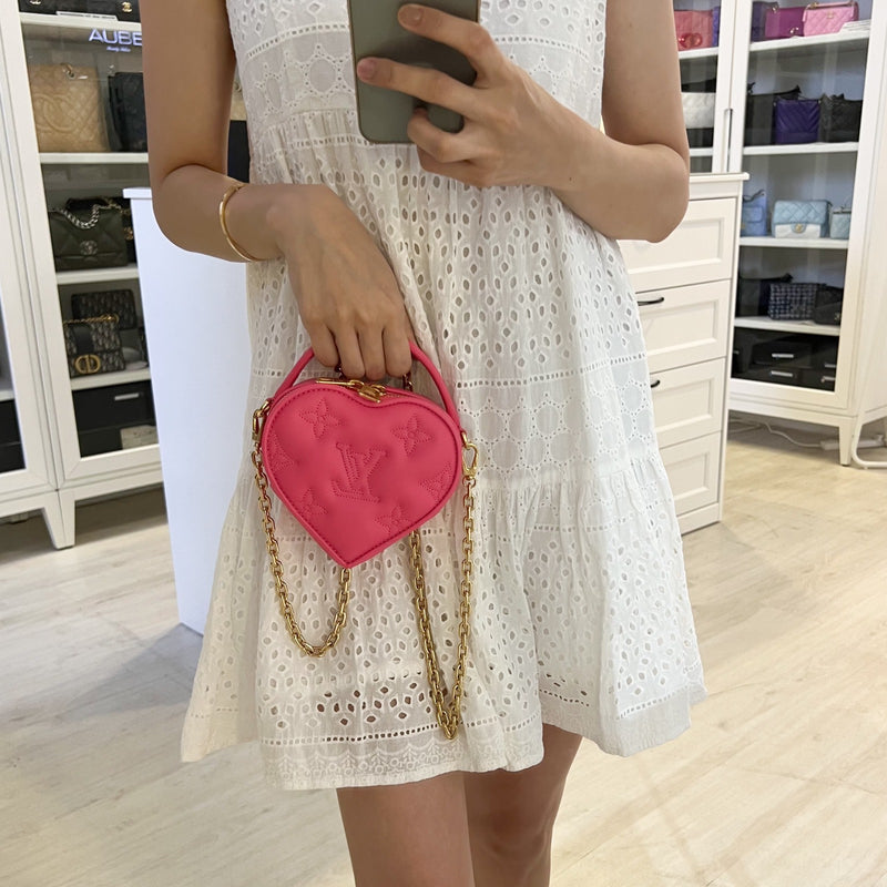 LV KeepMyHeart Bag in Neon Pink Debossed Monogram Calfskin and GHW