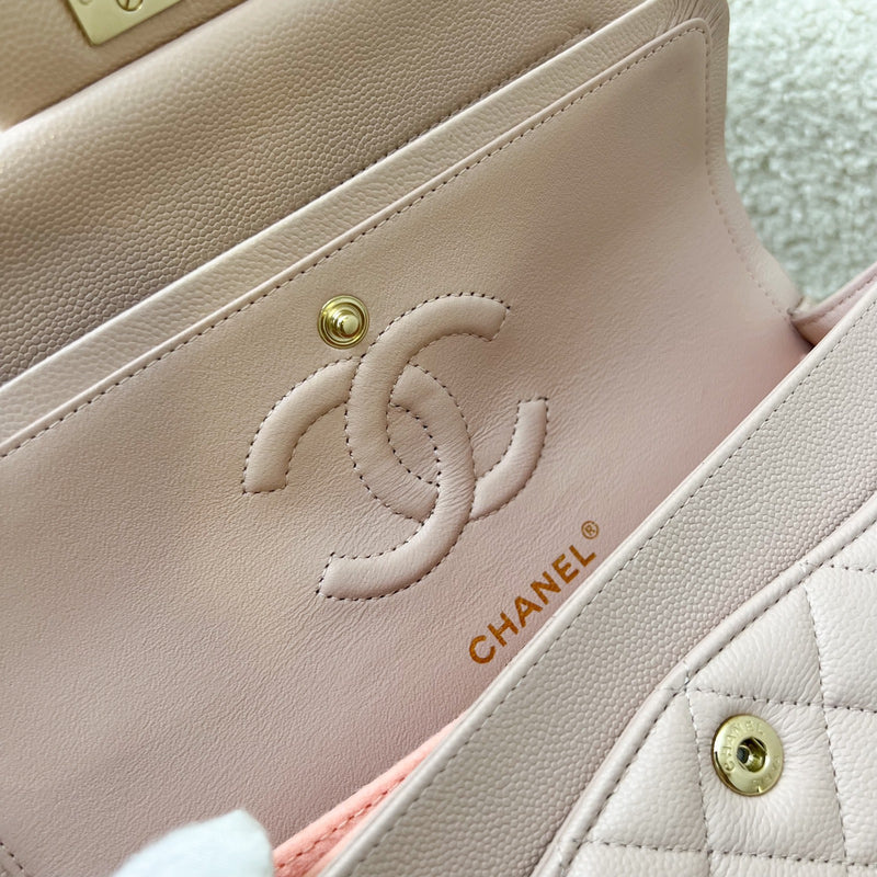 Chanel Small Classic Flap CF in 21C Rose Clair Light Pink Caviar and LGHW