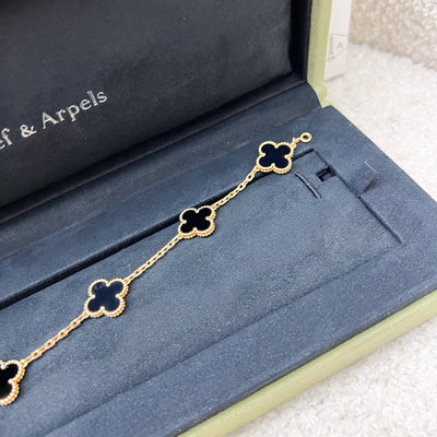 Van Cleef & Arpels VCA Vintage Alhambra 5 Motifs Black Onyx Bracelet in 18K Yellow Gold (Ref: VCARA41300)