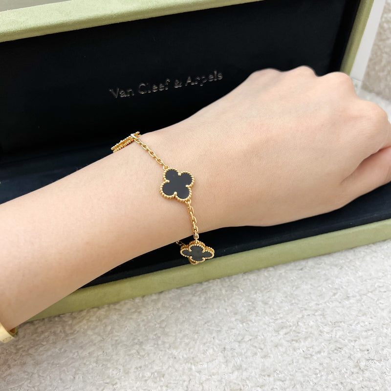 Van Cleef & Arpels VCA Vintage Alhambra 5 Motifs Black Onyx Bracelet in 18K Yellow Gold (Ref: VCARA41300)