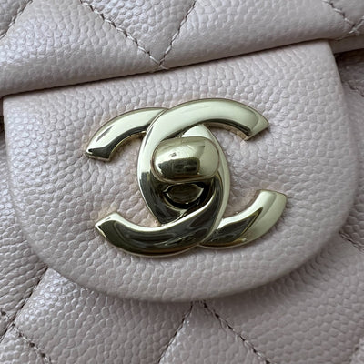 Chanel Small Classic Flap CF in 21C Rose Clair Light Pink Caviar and LGHW