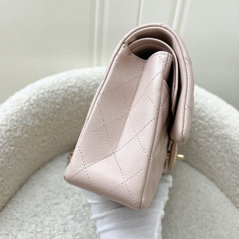 Chanel Small Classic Flap CF in 21C Rose Clair Light Pink Caviar and LGHW