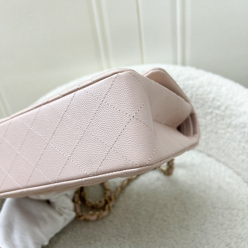 Chanel Small Classic Flap CF in 21C Rose Clair Light Pink Caviar and LGHW