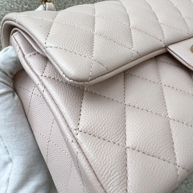 Chanel Small Classic Flap CF in 21C Rose Clair Light Pink Caviar and LGHW