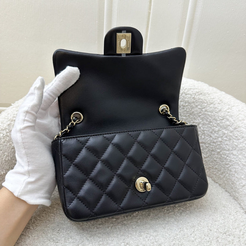 Chanel 24K Extra Mini Rectangle Classic Flap in Black Lambskin and GHW