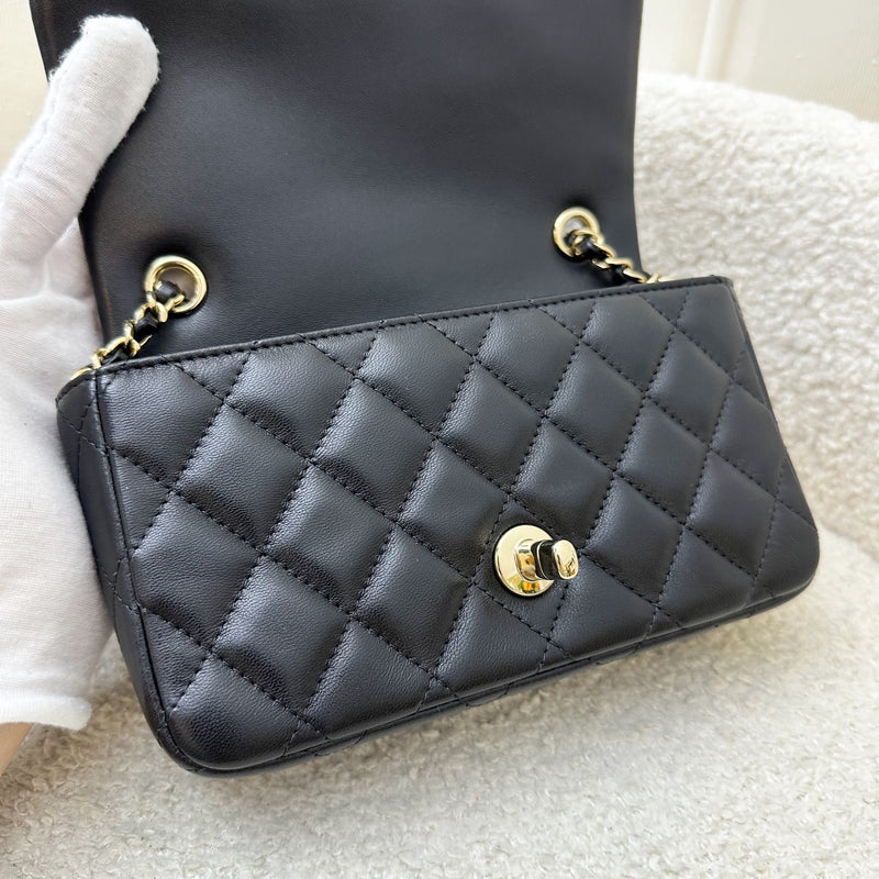 Chanel 24K Extra Mini Rectangle Classic Flap in Black Lambskin and GHW