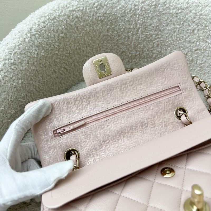 Chanel Small Classic Flap CF in 21C Rose Clair Light Pink Caviar and LGHW