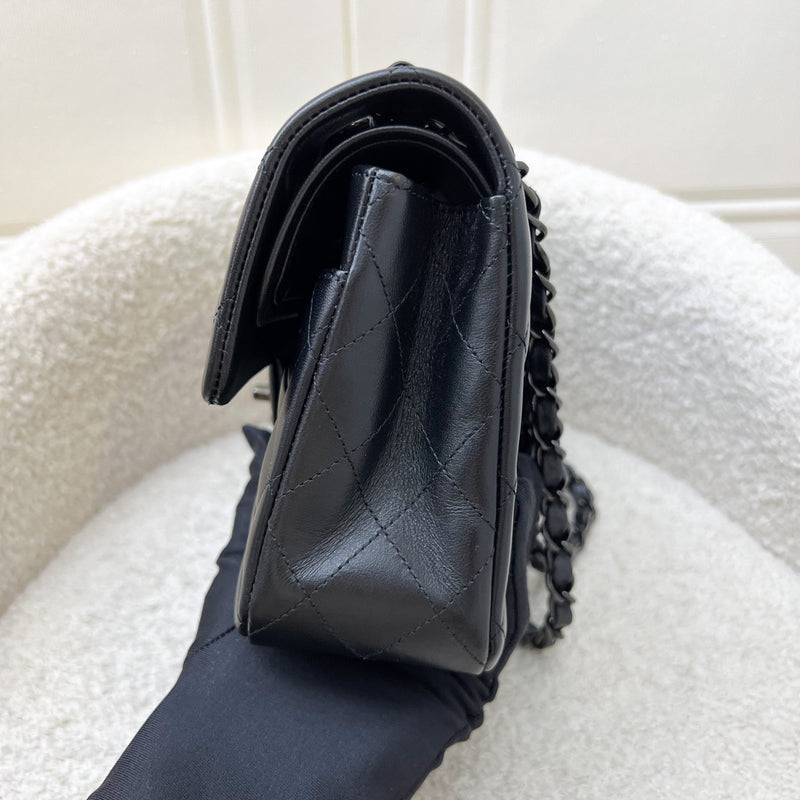 Chanel Small Classic Flap CF in So Black Lambskin and Black HW (Model: A01113)