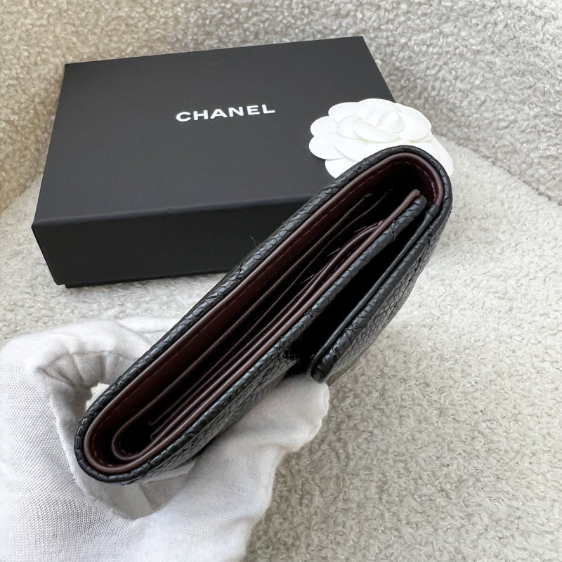 Chanel Classic Trifold Compact Wallet in Black Caviar and LGHW