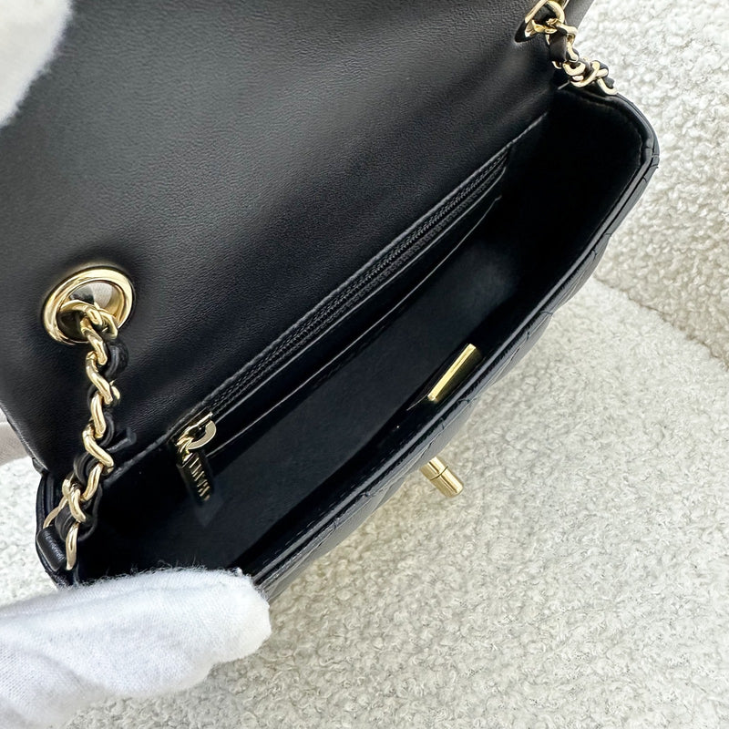 Chanel 24K Extra Mini Rectangle Classic Flap in Black Lambskin and GHW