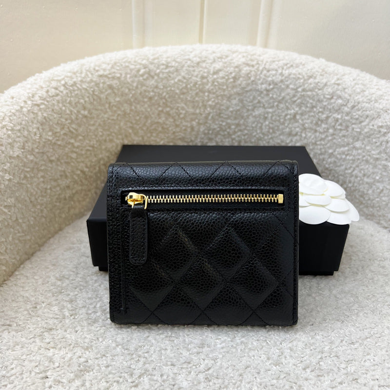 Chanel Classic Trifold Compact Wallet in Black Caviar and LGHW