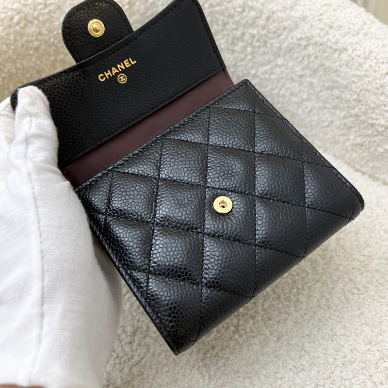 Chanel Classic Trifold Compact Wallet in Black Caviar and LGHW